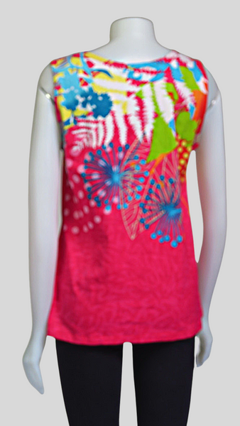 HI-T23005-PK Printed Cotton  Sinker Sleevelees Top