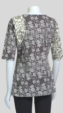 TT-T23311-CH Org. Cotton Sinker Printed 3/4 sleeve Top