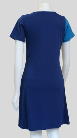 TT-D23302-BL Org. Sinker Piped Patch Cap Sleeve Dress