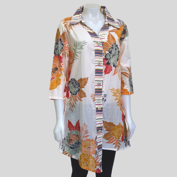 HI-T23012-GN Voile Flower Print Long Shirt