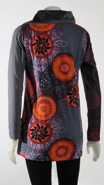 HI-T21278-PK - Velvet Collar Patch Tunic Top