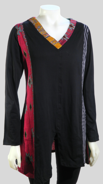 HI-T21277-RD - Panelled V-neck Tunic