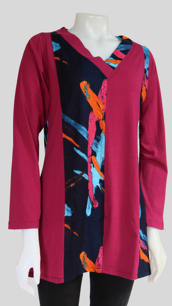 HI-T22989-PK Abstract Art Sinker Tunic