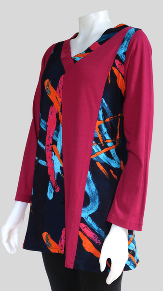 HI-T22989-PK Abstract Art Sinker Tunic