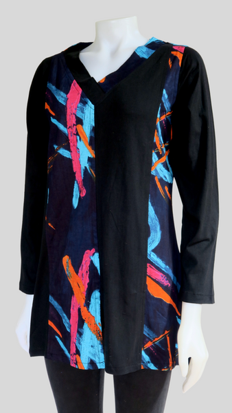 HI-T22989-BK Abstract Art Sinker Tunic