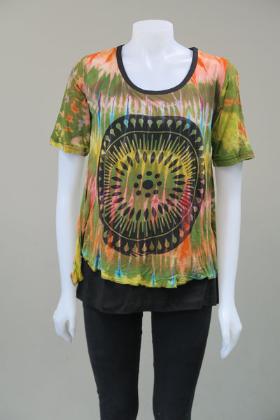 Tie Dye Circle Print 1/2 sleeve Tunic