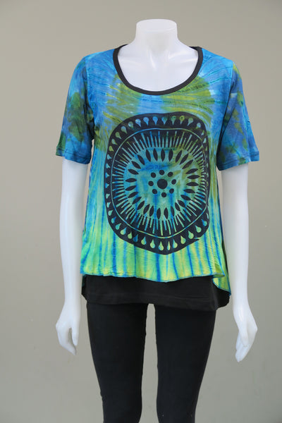 Tie Dye Circle Print 1/2 sleeve Tunic