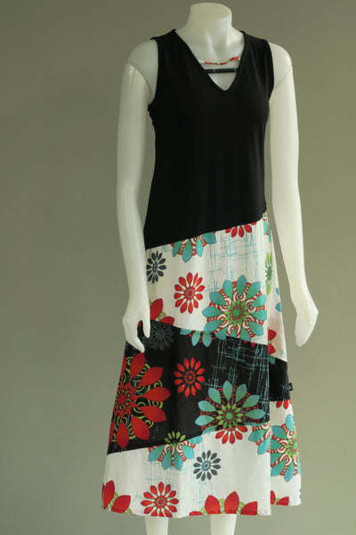 Flower Print Panel S/Less Long Dress