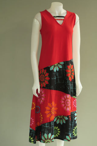 Flower Print Panel S/Less Long Dress