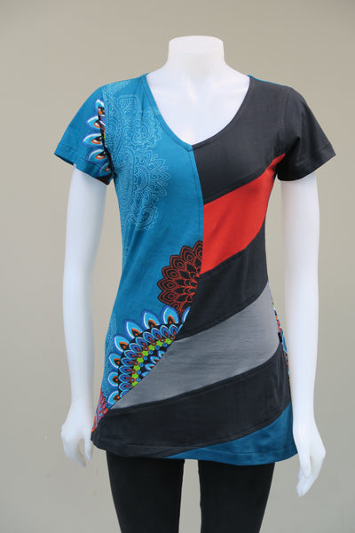 Printed Sinker Panelled 1/2 Sleeve Top