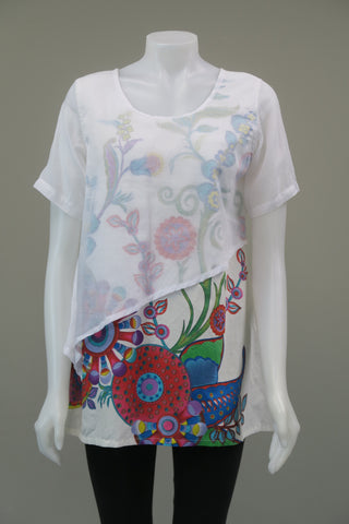 Floral Cotton & Voile Sleeve Top