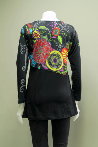 HI-T1981-BK - Printed Emb. Tunic