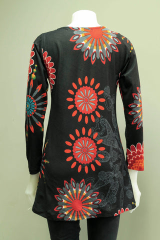 HI-T1991-BK - Printed Cotton Tunic