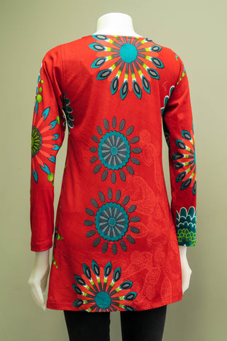 HI-T1991-RD - Printed Cotton Tunic