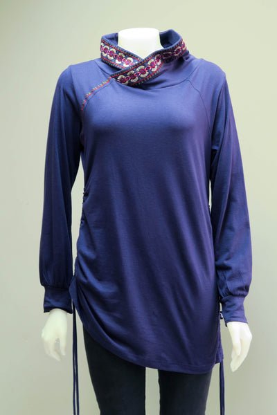 Emb Neck Drawstring Tunic