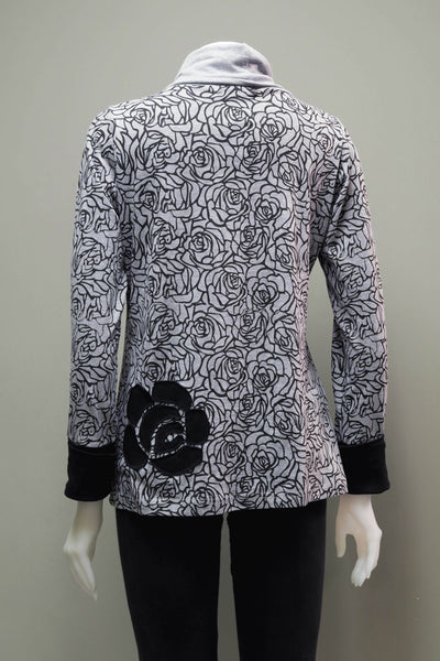 RJ-T1967-BK - Rose Print Roll Neck Top