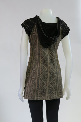 RJ-T20109-OL Panel Printed C/S Hoodie Tunic