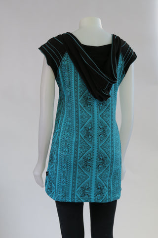 RJ-T20109-SG Panel Printed C/S Hoodie Tunic