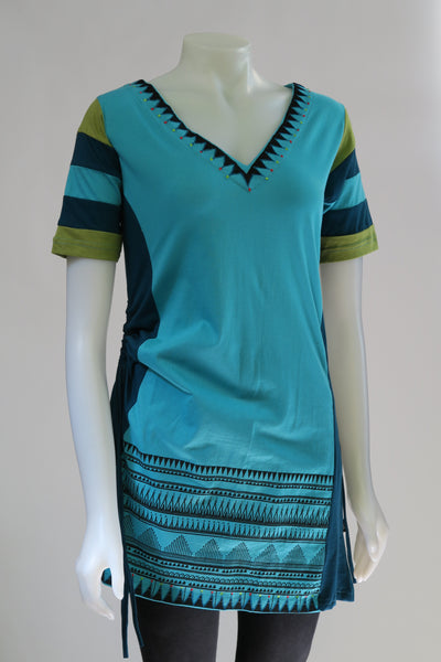 Emb V Neck Drawsting Tunic