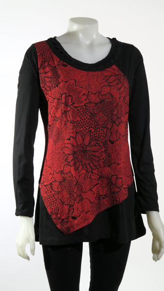 Flower Print Overlay Tunic Top