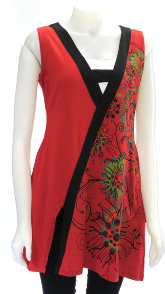 Printed Sinker V-Neck Sleeveless Top