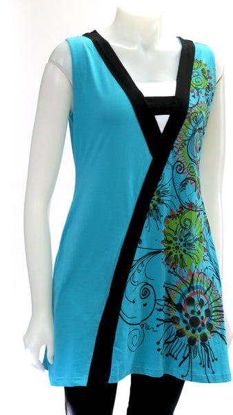 Printed Sinker V-Neck Sleeveless Top