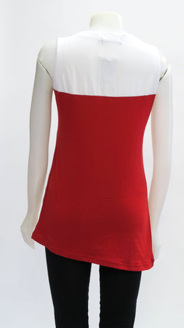 RJ-T21215-RD Emb. Sleeveless Overlay Top