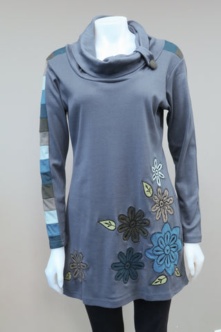 Organic Rib Flower Roll Neck Tunic