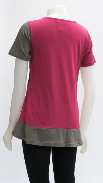 TT-T21307-PK Organic Cotton Tone on Tone Panelled Top Top