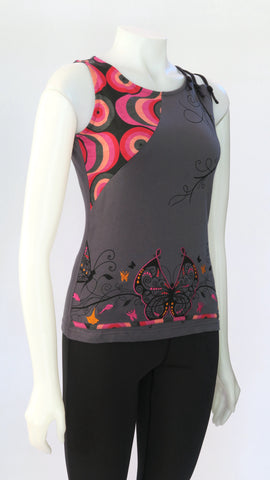 TT-T22327-RD Organic Cotton Butterfly S/Less Top