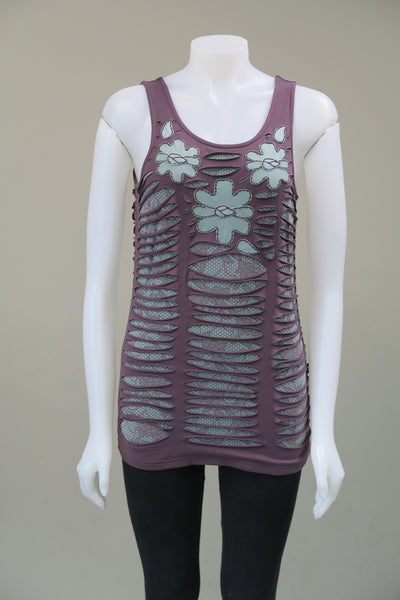 Organic Lycra Lace Print  Cut Tank Top