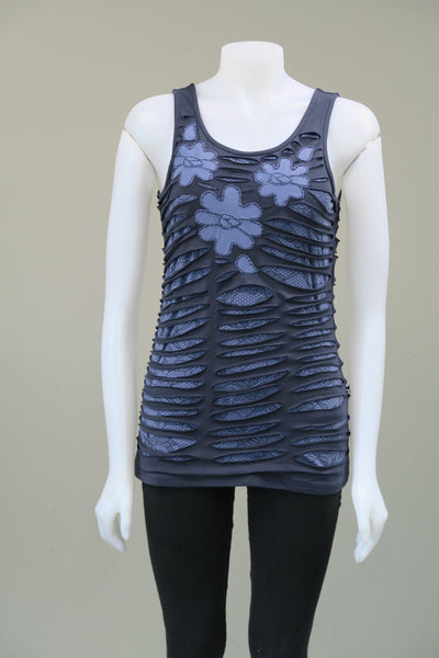 Organic Lycra Lace Print  Cut Tank Top